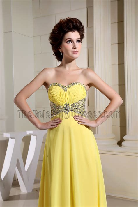 Gorgeous Yellow Strapless Beaded Prom Dress Evening Gown Thecelebritydresses