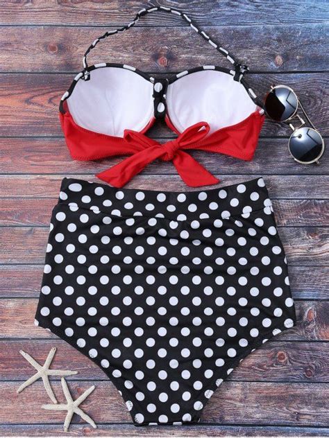 AD Polka Dot High Waisted Underwire Bikini BLACK AND RED Swimwear Type Bikini Gender For
