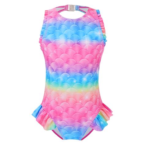 Iixpin Little Girls Mermaid Swim Dress Up Fishscale Printed Ruffles One