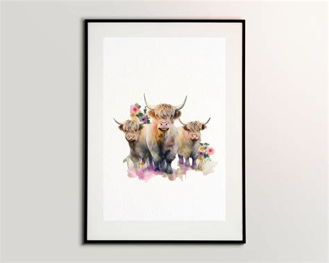 Watercolor Highland Cow PNG Watercolor Highland Cow Clipart - Etsy