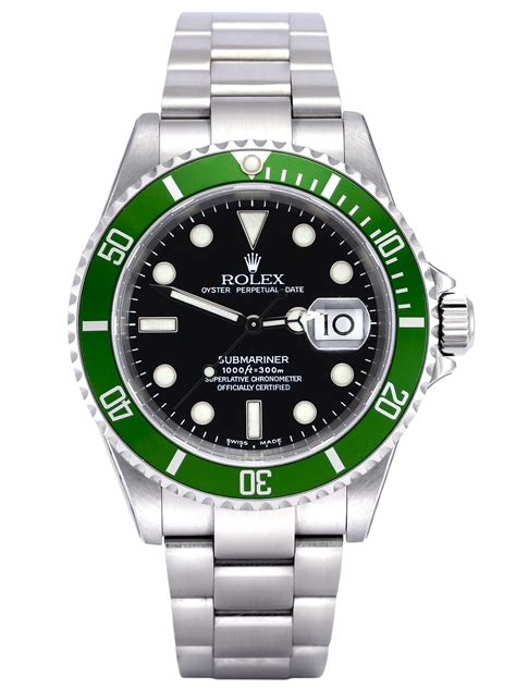 Buy Pre Owned Rolex Submariner Date 16610LV Kermit Flat Four Mint