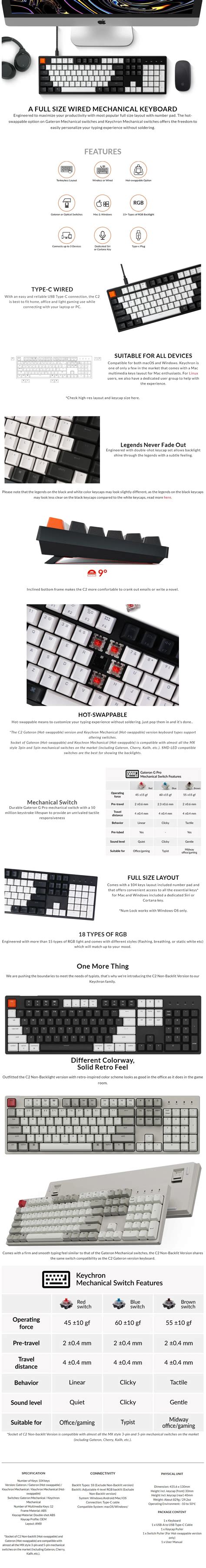 Keychron Kbkcc H Brown C Hot Swappable Gateron Rgb Backlit Keys Mechanical Keyboard Brown