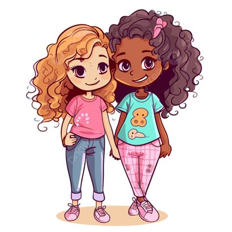 Bestie Clipart لطيف فتاة الكرتون تقف مع صديقتها المتجه أفضل صديق قصاصة فنية كرتون Png