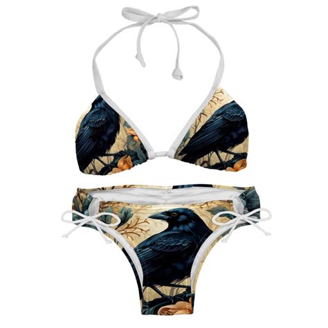 Crow Detachable Sponge Adjustable Strap Bikini Set Two Pack Beach Pool Scenes Bikinis Swim
