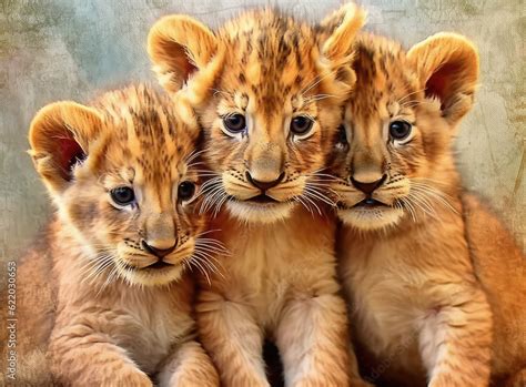 This Proud Male Aftican Lion Is Cuddled By His Cub During An