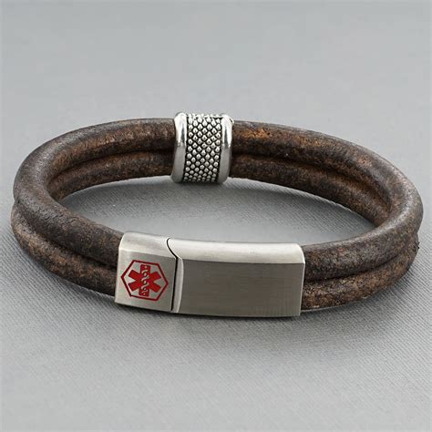 12mm Cord Leather Medical Alert Id Bracelet