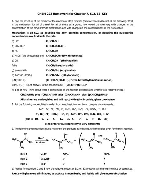 CHEM 222 Unit 7 Hamann HW F23 KEY CHEM 222 Homework For Chapter 7 S