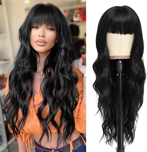 Amazon Stamped Glorious Blonde Wig With Bangs For Women Long Wavy Synthetic Hair Wig For