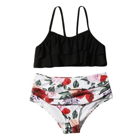 Urmagic Girl S Piece Swimsuit Sport Floral High Waist Bikini Set