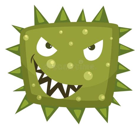 Green Virus Character Cartoon Evil Grinned Monster Stock Vector Illustration Of Happy