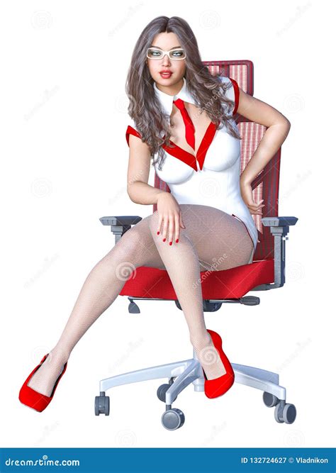 Long Haired Brunette Secretary White Pantyhose Stock Illustration Illustration Of Lady