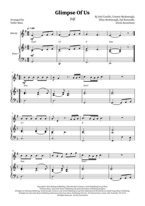 Glimpse Of Us Arr Valdir Maia By Joji Sheet Music For Soprano Sax