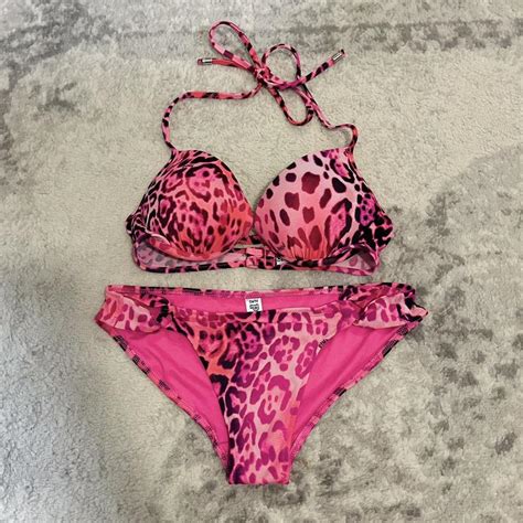 Victoria S Secret Pink Leopard Push Up Padded Bikini Depop