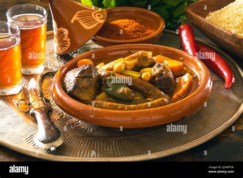 View Of A Royal Couscous Composed Of Chicken Lamb Merguez On A