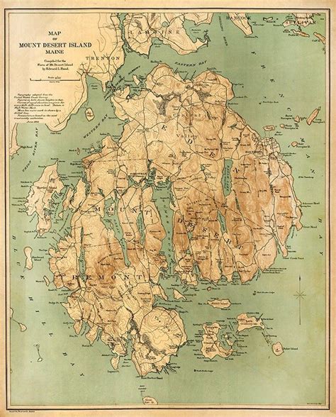 Map Of The Mount Desert Island Acadia National Park Maine 1893 Vintage Reproduction