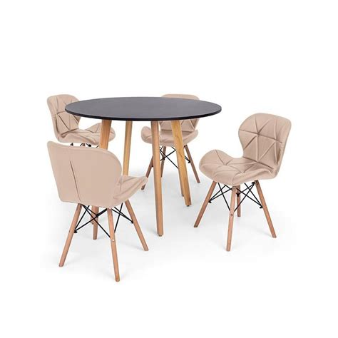 Conjunto Mesa De Jantar Laura Cm Preta Cadeiras Eames Eiffel Slim Nude Made Moveis