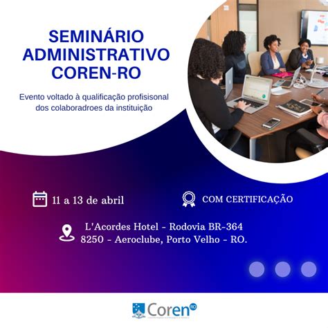 Coren RO realizará I Seminário Administrativo de 11 a 13 de abril