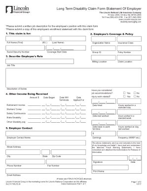 Fillable Online Long Term Disability Claim Form Statement Of Employer