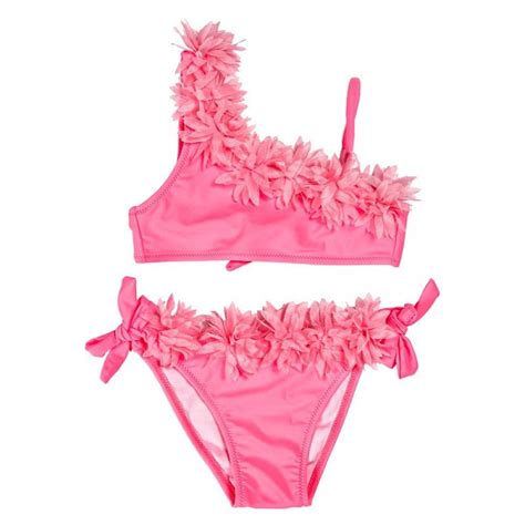 Gyratedream Girl S One Shoulder Flower Trim Bikini Set Bathing Suit