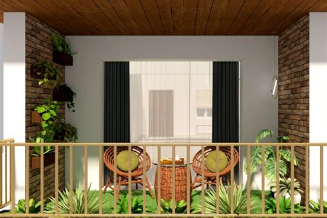 modern compact balcony design  artificial grass flooring livspace