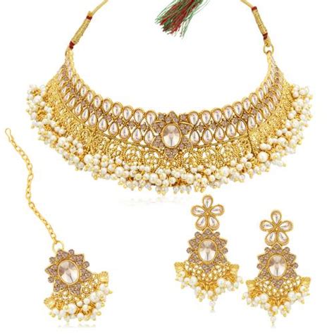 Buy Sukkhi Gleaming Gold Plated Lct Pearl Choker Necklace Set For