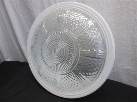 Vintage Ceiling Light Cover White and Clear Glass