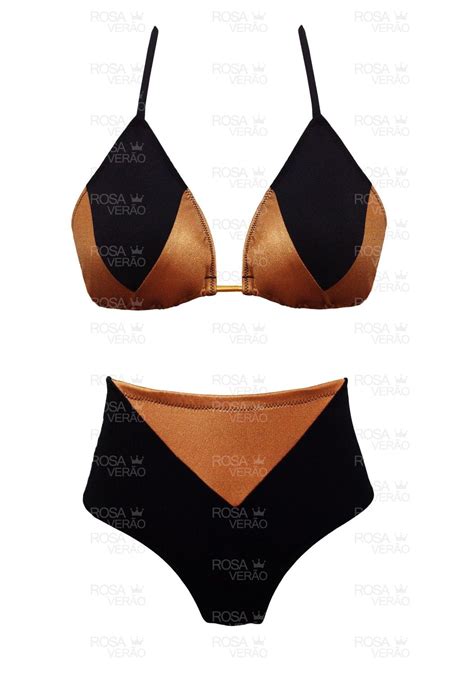 Biquíni Cintura Alta Recortes Hot Pants Gold Rosa Verão