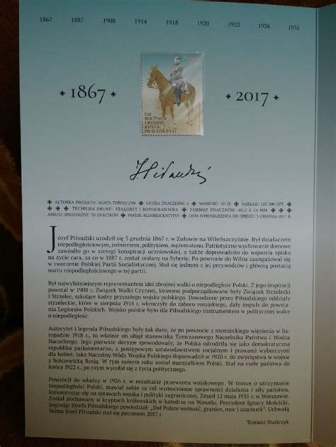 150 Rocznica urodzin Józefa Piłsudskiego Arkusz FI 4817 Folder FDC