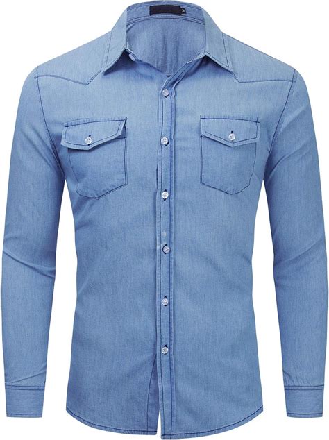 Chemises Pour Hommes Chemise D Contract E En Denim Pour Hommes Bleu