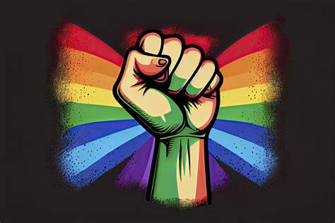 arco iris de colores mano con un puño elevado arriba gay orgullo lgbt concepto Foto
