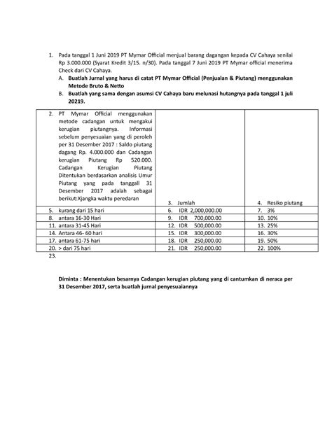 Latihan Soal Piutang Tugas Pada Tanggal Juni Pt Mymar