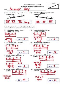 Segment Addition Postulate Worksheet W Key Tpt