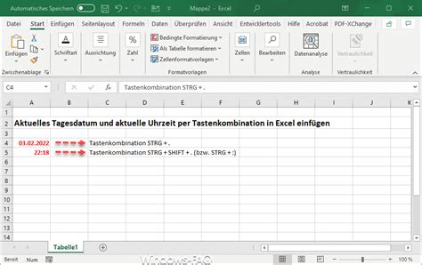 Excel Aktuelles Tagesdatum und Uhrzeit einfügen Windows FAQ