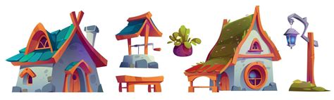 Gnome village with fantasy houses and water well 13086244 Vector Art at ...