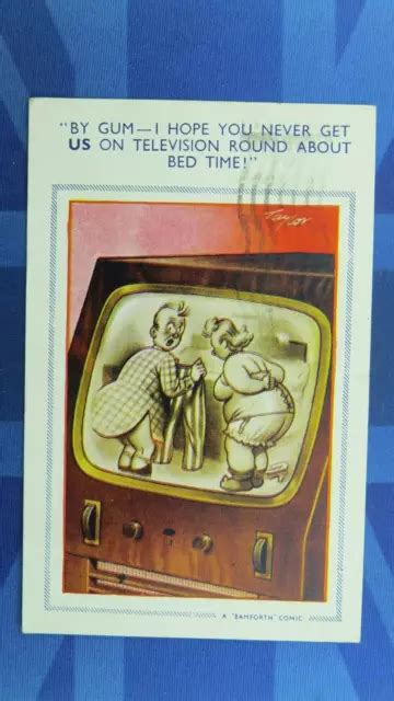 Saucy Bamforth Comic Postcard Bbw Corset Girdle Stockings Television Tv Picclick Uk