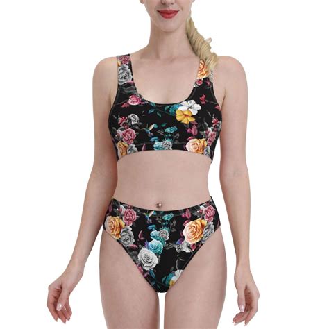 High Waisted Bikini Sets For Women Hibiscus Rose Piece Sporty Bathing Suit Swim Suits For