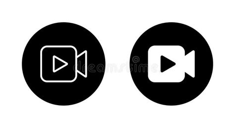 Video Camera With Play Button Icon On Black Circle Stock Vector