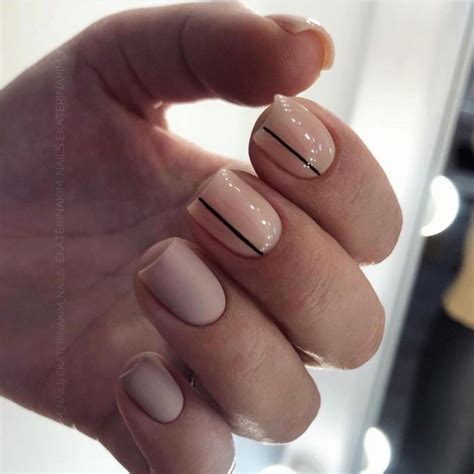 Spring Nail Designs That You Should Try Glossy And Matte Nude Nails With Black Lines