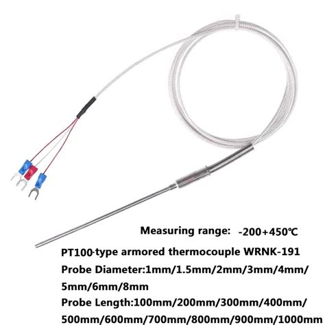 FS PT100 Type Armored Thermocouple WZPK 191 Temperature Sensor 1mm 2mm