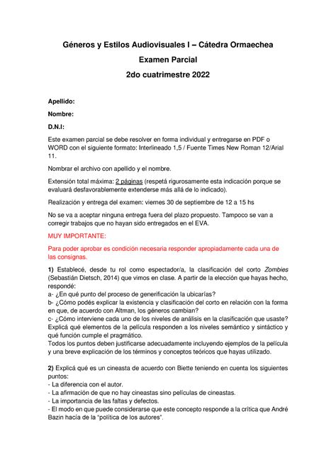 Parcial N Segundo Cuatrimestre G Neros Y Estilos Audiovisuales