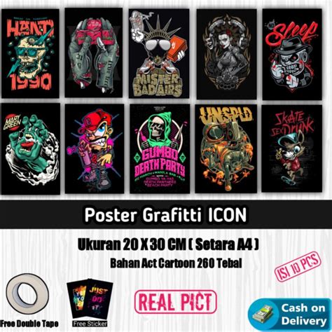 Jual Poster Dinding Kamar Ruang Tamu Tema Grafitti ICON FREE DOUBLE