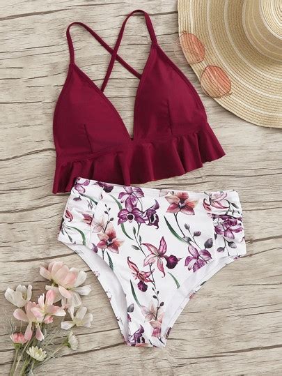 EC SHEIN KOMPLET BIKINI Z FALBANKĄ KWIATY L oficjalne archiwum Allegro