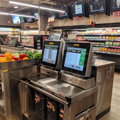 An automated checkout system in a grocery store | Premium AI-generated