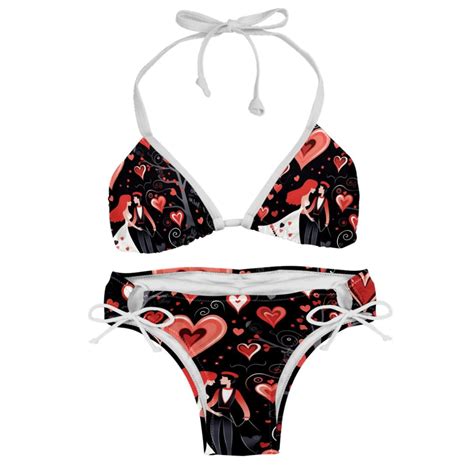 Valentine S Day Love Swimsuit Bikini Set With Detachable Sponge And Adjustable Strap Two Pack