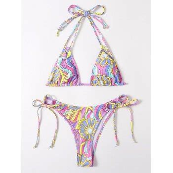 Emmiol Envío gratis 2024 Conjunto de bikini convertible con estampado floral Lila S de Bikinis