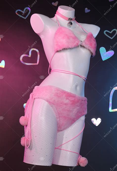 Pink Cat Style Furry Top And Panty Sexy Lingerie Set Top Quality Lingerie For Sale