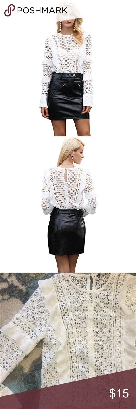 White Long Sleeve Crochet Top White Long Sleeve Crochet Lace Top Tops