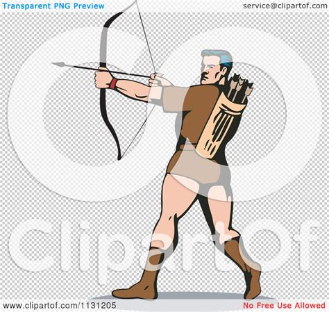 Clipart Of A Retro Archer Man Shooting An Arrow - Royalty Free Vector ...