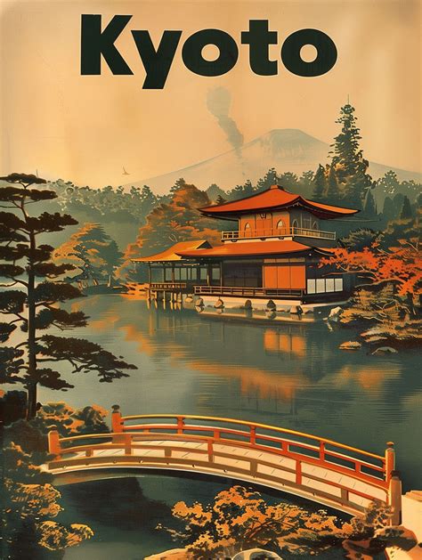 Kyoto Japan Mount Fuji Print Vintage Travel Poster Retro Wall Art Asian