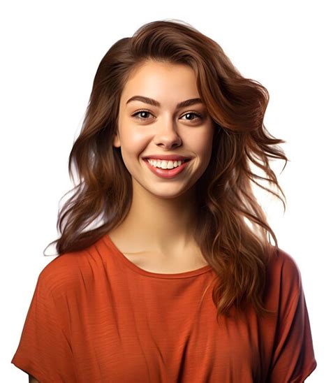 Premium Ai Image Portrait Of A Smiling Brunette Woman Isolated On A White Background